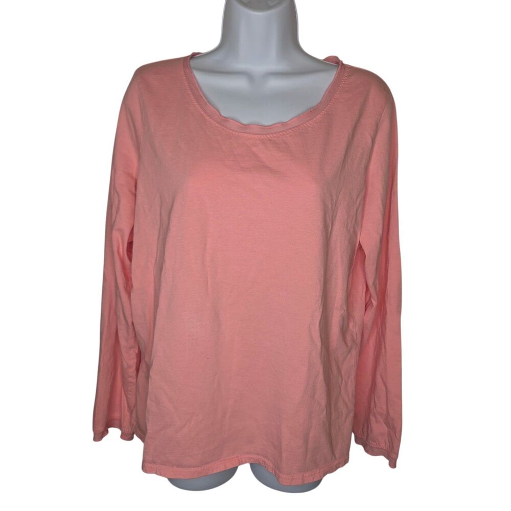 J. Jill Women's Size L Pink 100% Cotton Long Sleeve Scoop Neck Top EUC